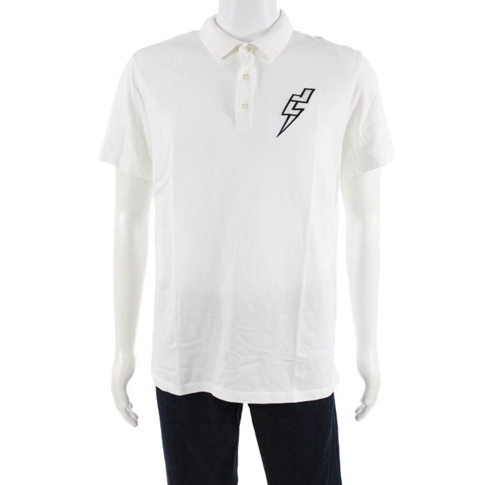 J. Lindeberg Mens Short Sleeve Collared Knit Polo Shirt White Cotton Size Medium